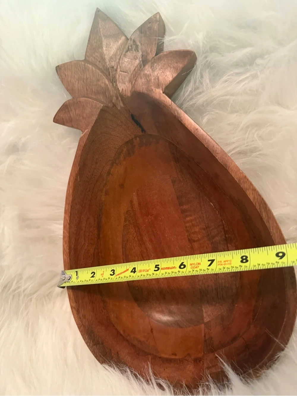 Hand-Carved Pineapple Wood Serving Bowl - Brown